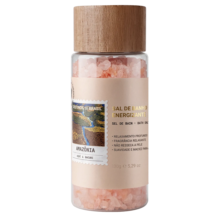 Sal de Banho em tamanho viagem, ideal para amenitie de hotel, spa ou pousada, da marca de luxo feito brasil.