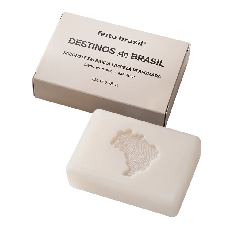Sabonete em barra miniatura para amenitie de hoteis, spas, sustentável com base vegetal glicerinada e matérias-primas brasileiras, da marca feito brasil, especializada em amenities de luxo veganos.