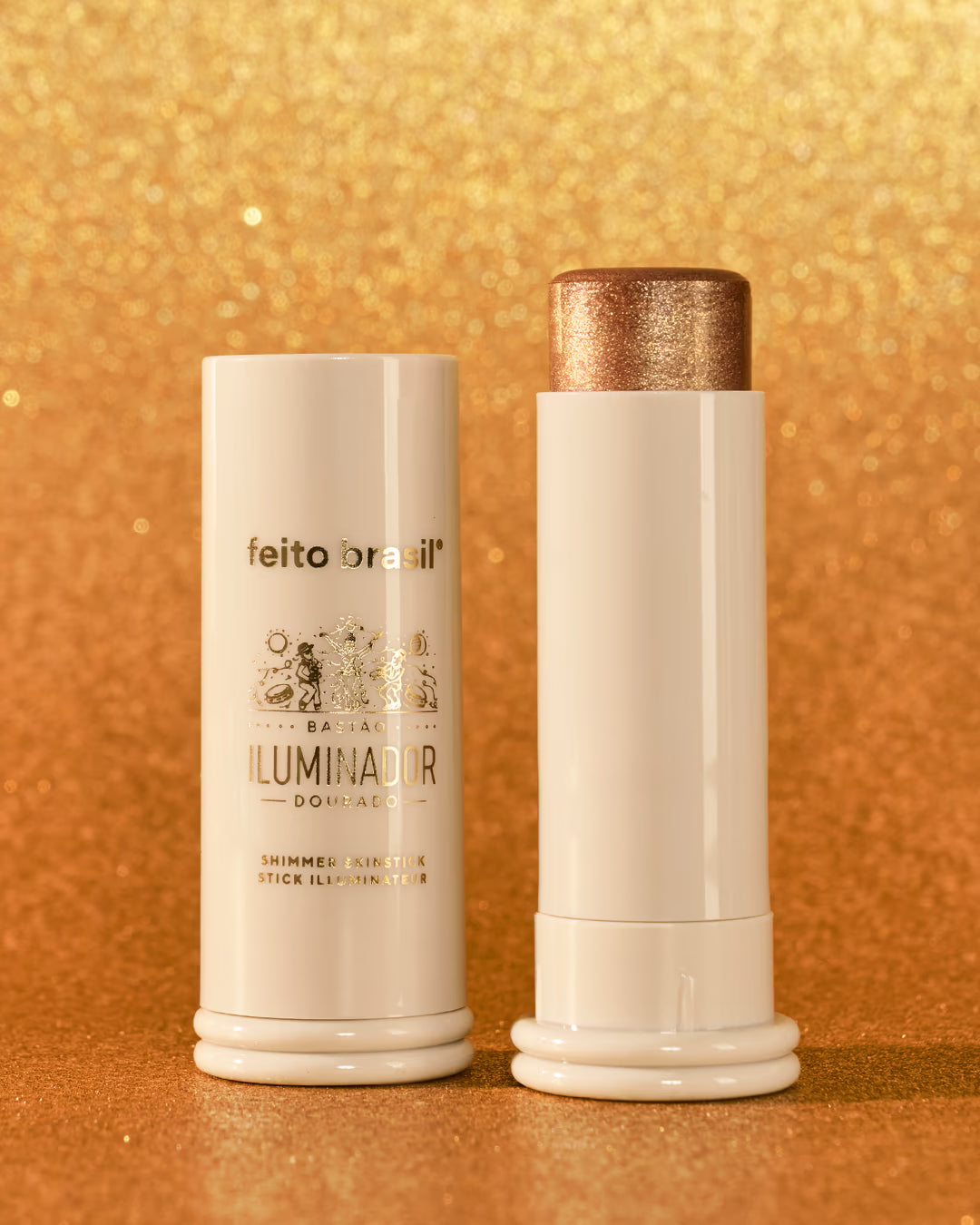 Iluminador facial e corporal vegano em bastão na cor dourada para um brilho radiante e natural