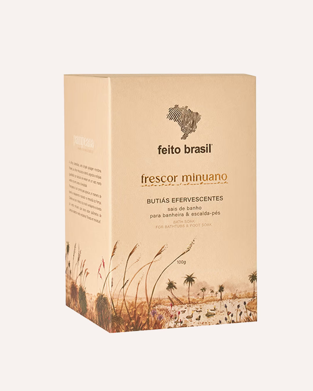 Cartucho dos sais de Banho Efervescentes Butiás da coleção Pampeana da marca feito brasil