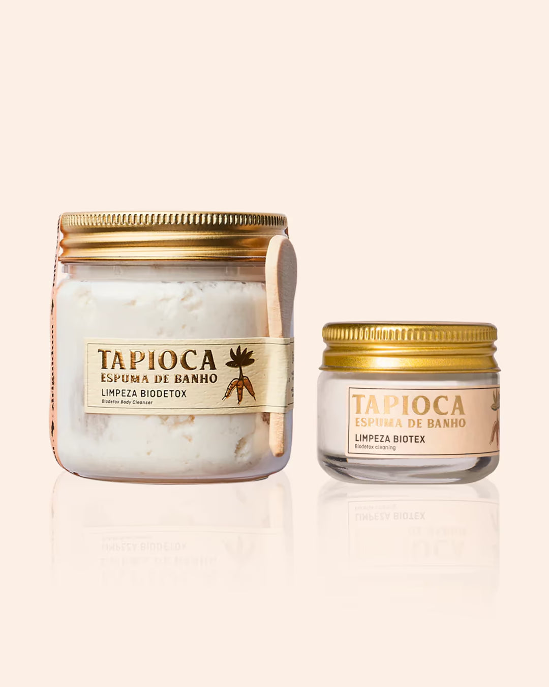 Duo Presenteável da feito brasil com Tapioca Espuma de Banho tamanho grande e tamanho viagem.