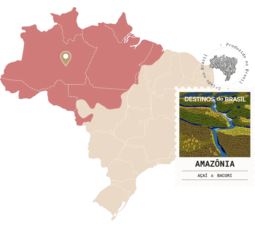 Mapa do Brasil com seus biomas com selo de ativos de cada bioma relativos aos amenities da marca de luxo  feito brasil.