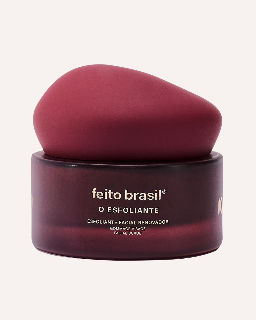 Destaque para a fórmula biodegradável do Esfoliante Facial natural em embalagem de luxo.