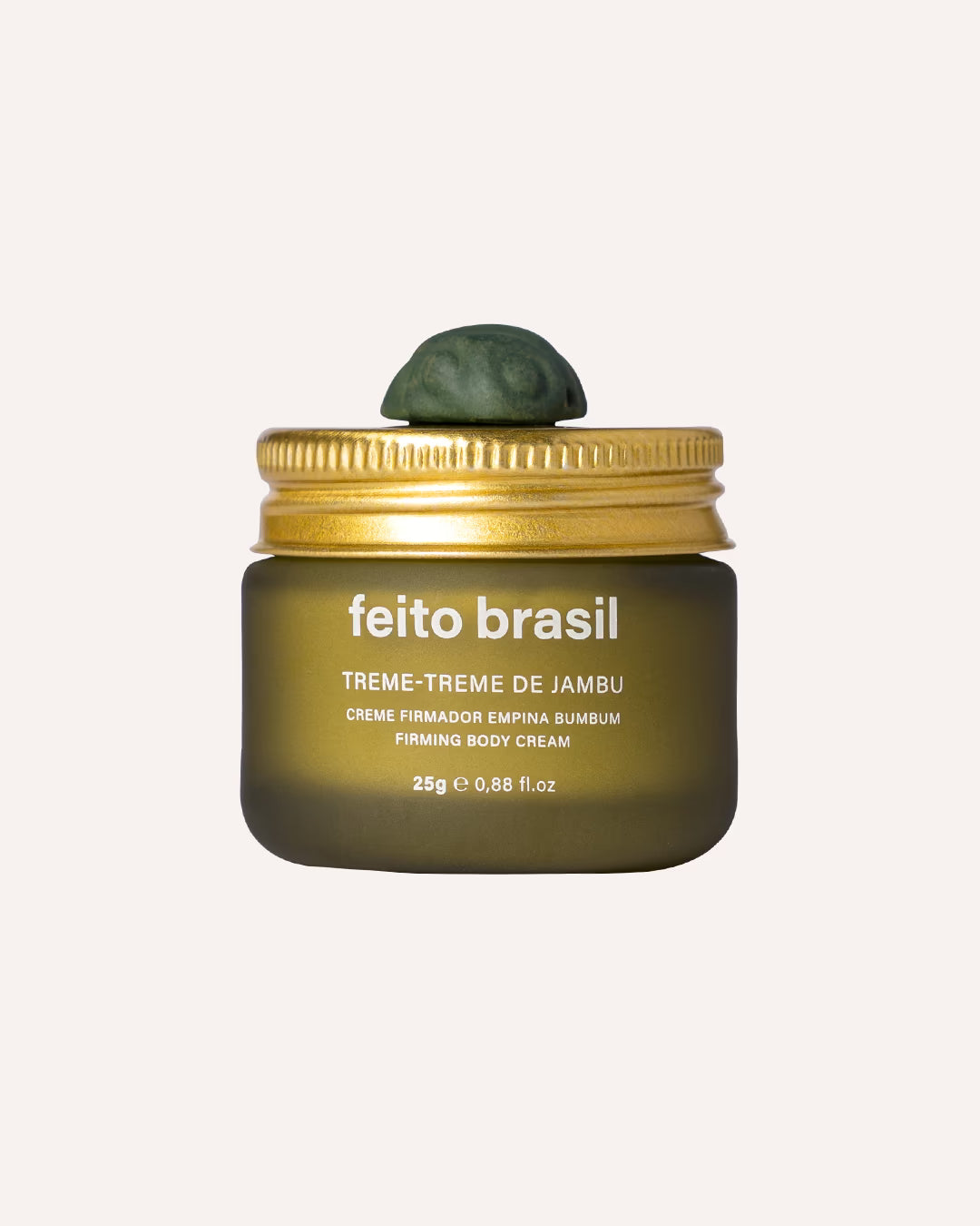 Mini Creme Firmador Empina Bumbum Jambu 30g tamanho viagem feito brasil ideal para amenities de luxo visto de frente com muiraquitã