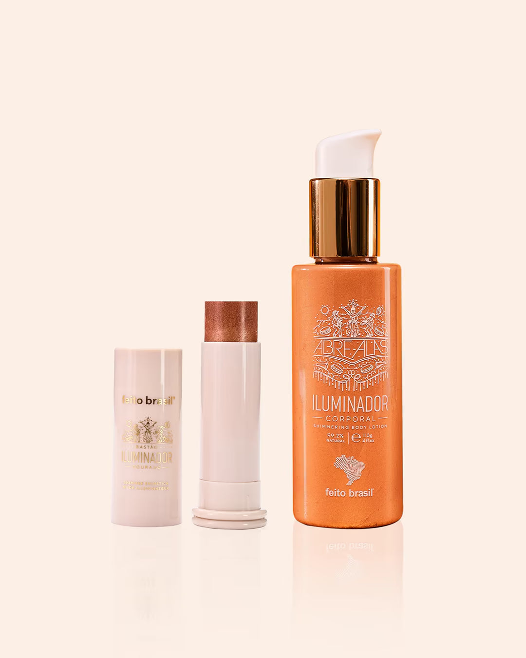 Kit de Iluminador Corporal e Facial em Loção e Bastão na cor Dourada