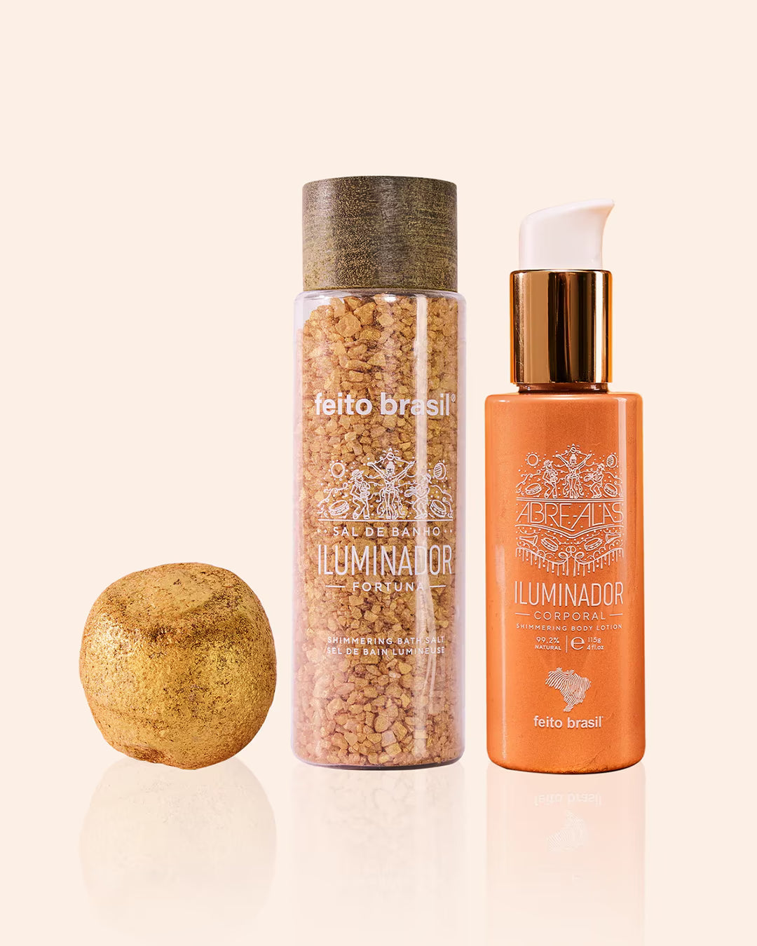 Kit Trio Brilho Dourado Abre Alas com produtos iluminadores para presente
