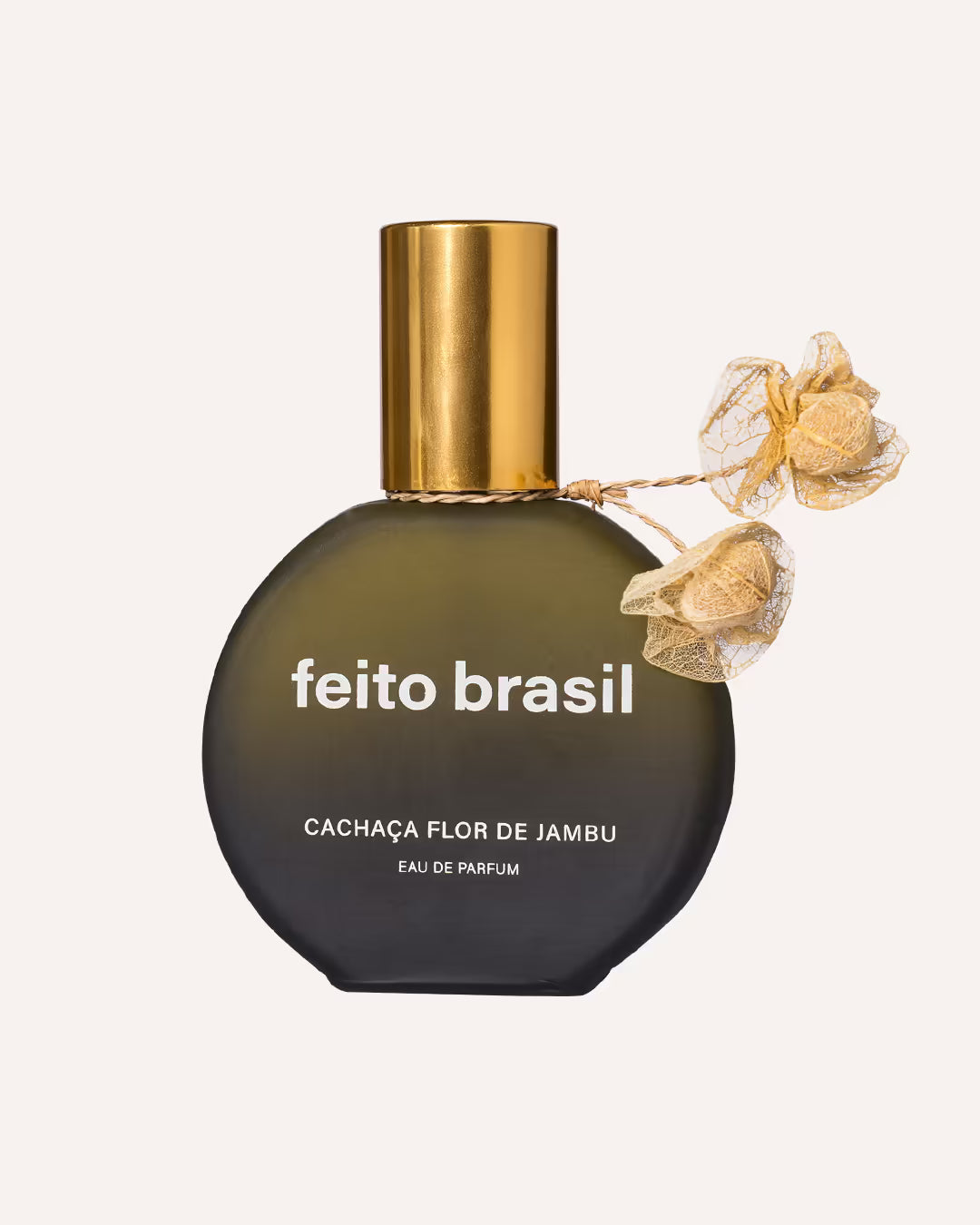 Frasco de 30ml do Perfume de Nicho Flor de Jambu com detalhe artesanal visto de frente