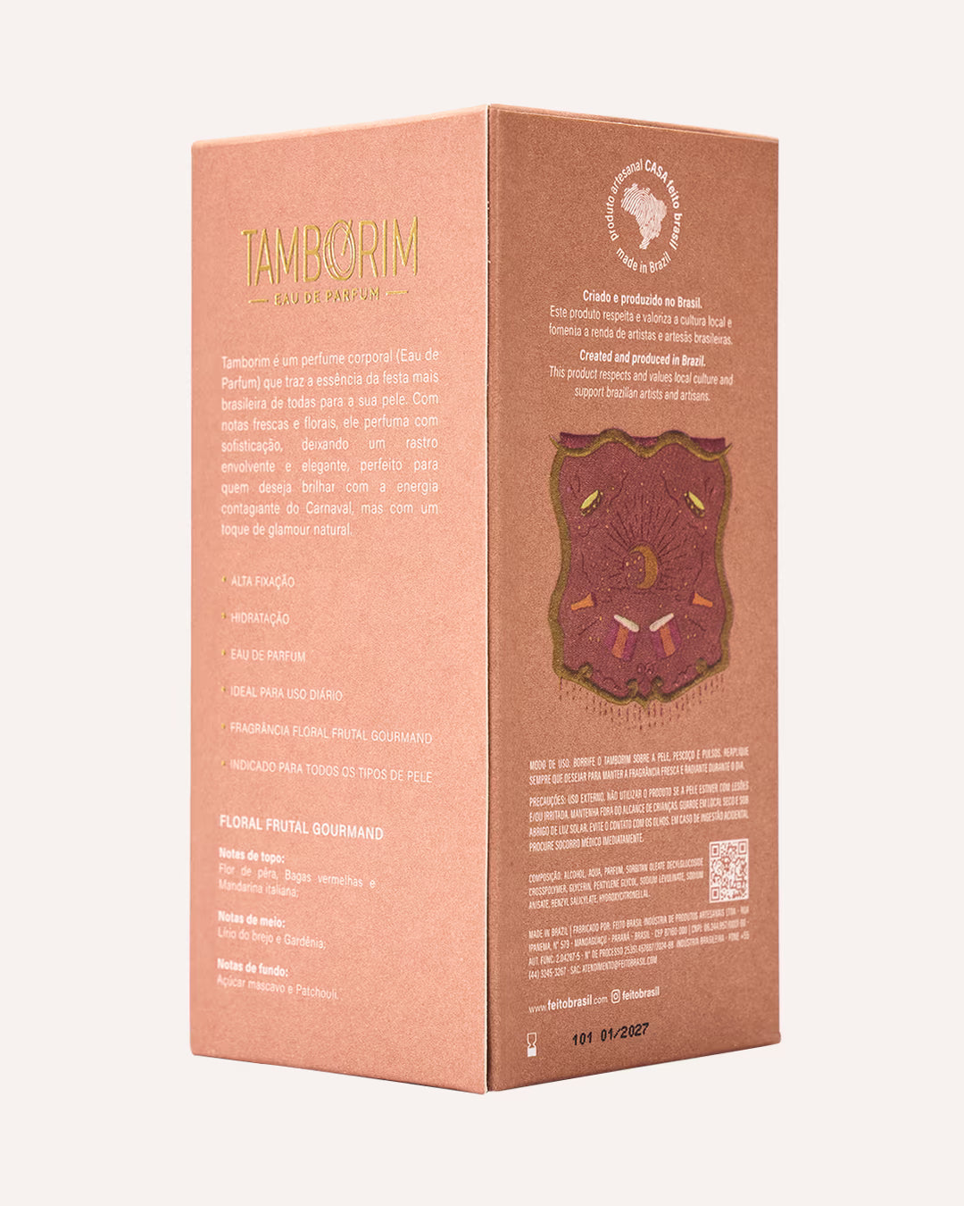 Notas olfativas e diferenciais do Perfume Tamborim Eau de Parfum feito brasil - Fragrância floral frutal gourmand.