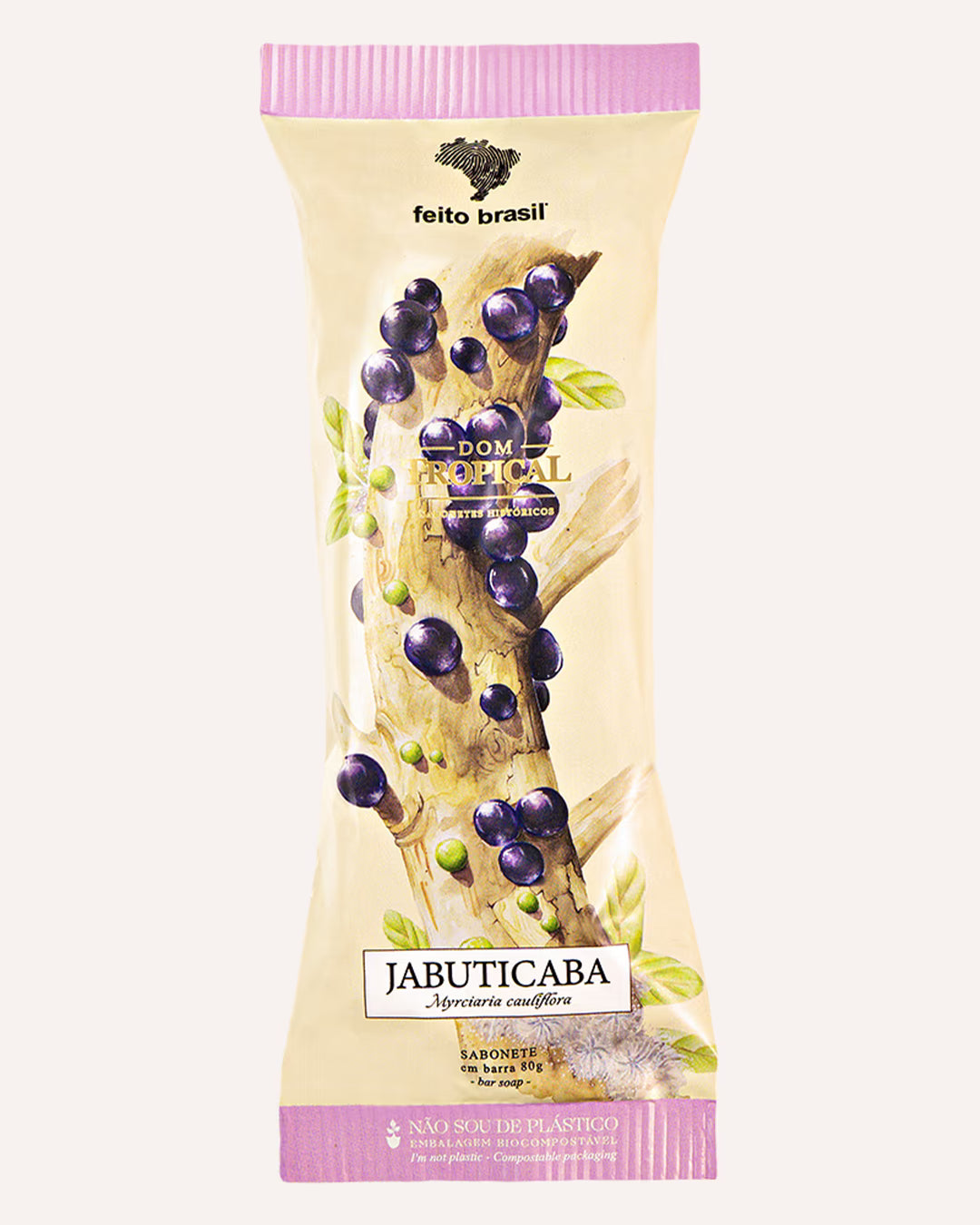 Embalagem Biocompostável do Sabonete em Barra de Luxo Picolé Dom Tropical de Jabuticaba.
